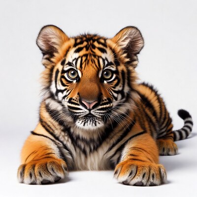 Cute tiger cub on white background