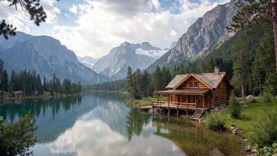 Log Cabin by Mountain Lake