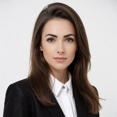 Woman in black blazer white shirt