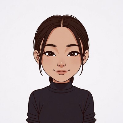 Asian woman in black turtleneck illustration