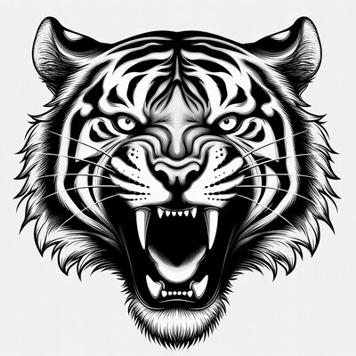 Roaring Tiger Head Illustration