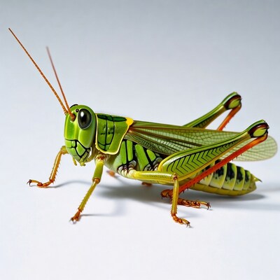 Green grasshopper on white background