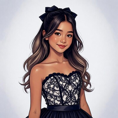 Asian girl in black lace dress
