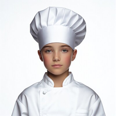 Boy wearing chef hat and uniform