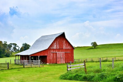 Red Barn in Green Pasture