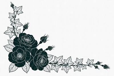 Black Roses Ivy Corner Illustration