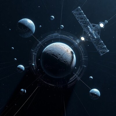Space Station Orbiting Icy Planet