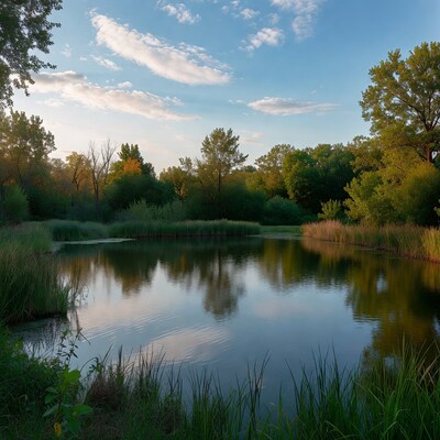 Autumn Pond with Reflections and Trees
