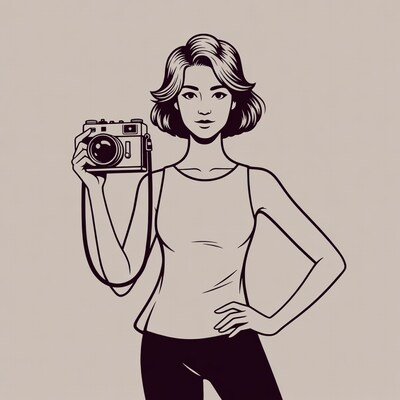 Asian woman holding vintage camera