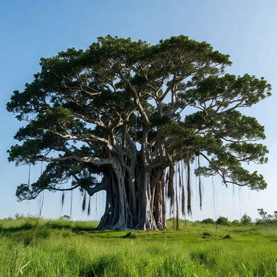 Massive Banyan Tree in Grassland