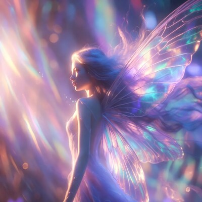 Ethereal Fairy Woman with Iridescent Wings