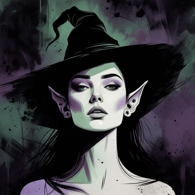 Elf Witch Woman in Black Hat