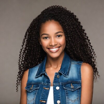 Smiling African-American girl in denim vest