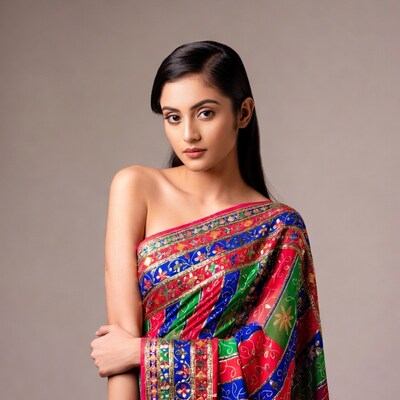 Indian woman in colorful embroidered saree