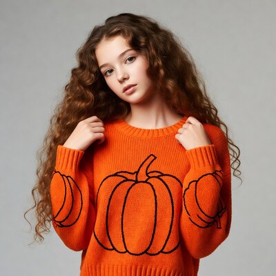 Girl in orange pumpkin sweater