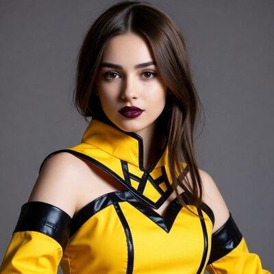 Woman in yellow black cosplay outfit