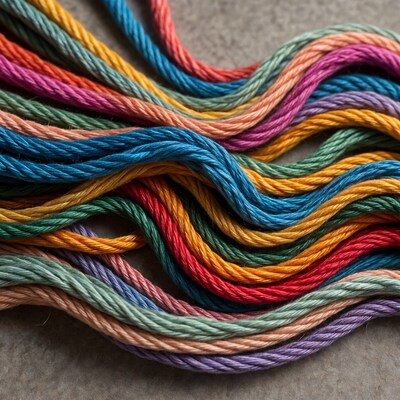 Colorful Twisted Ropes on Gray Surface