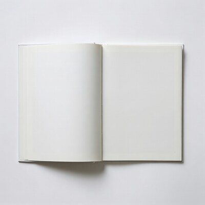 Open blank notebook on white background