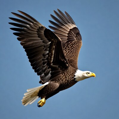 Bald Eagle Flying in Blue Sky