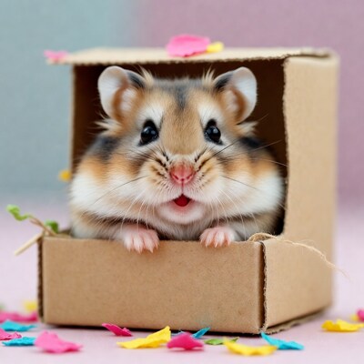 Cute hamster peeking from box