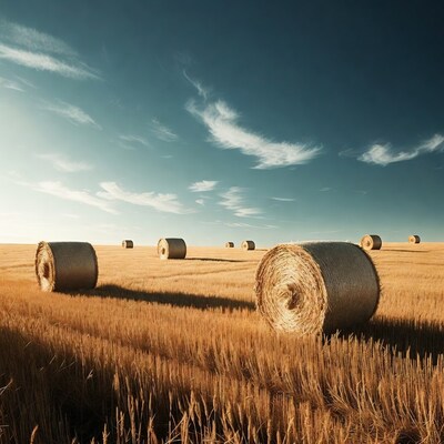 Hay bales in golden wheat field