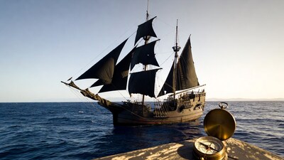 Pirate Ship with Compass on Deck