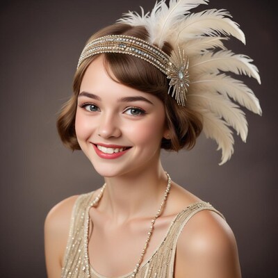Flapper girl with feather headband