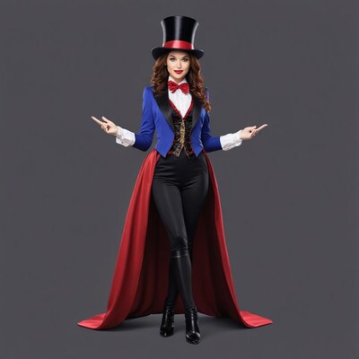 Woman in top hat magician costume