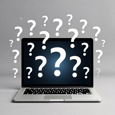 Laptop with question marks