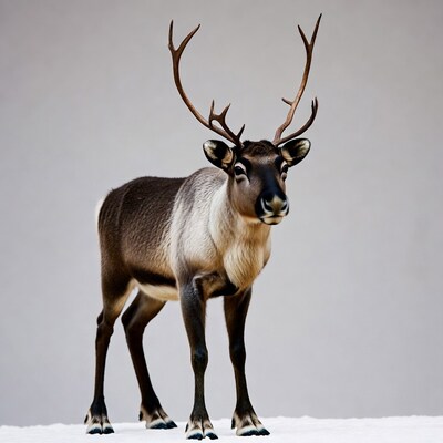 Reindeer standing on white snow