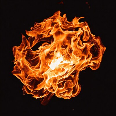 Fiery flames on black background