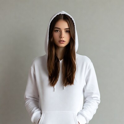 Woman in white hoodie