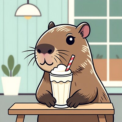 Capybara drinking milkshake illustration