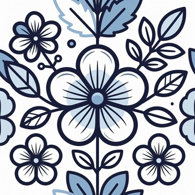 Blue Floral Clipart Illustration