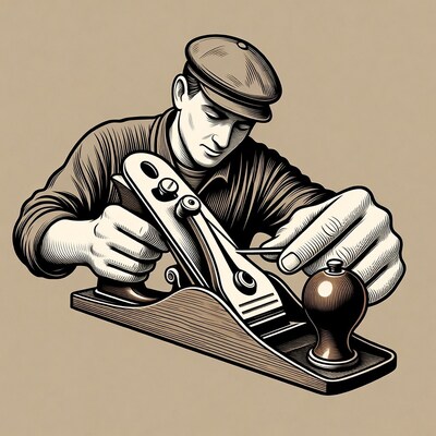 Man planing wood with hand plane