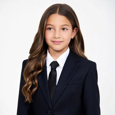Girl in navy school uniform suit