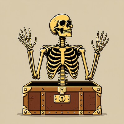 Skeleton emerging from treasure chest