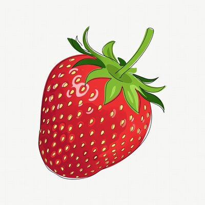 Cartoon strawberry with green leaves