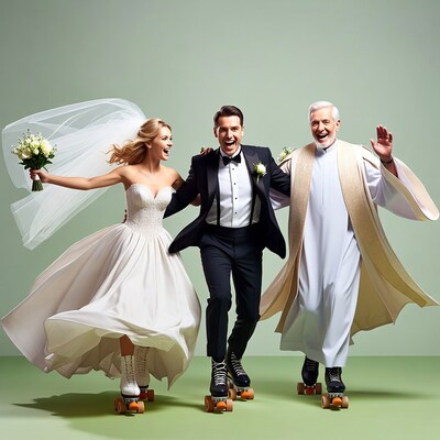 Bride Groom Priest Roller Skating Wedding