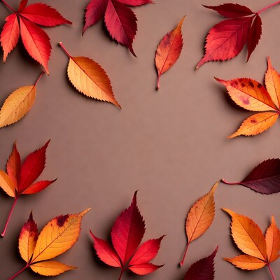 Red Autumn Leaves on Brown Background