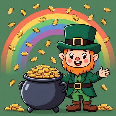 Cartoon Leprechaun with Pot of Gold