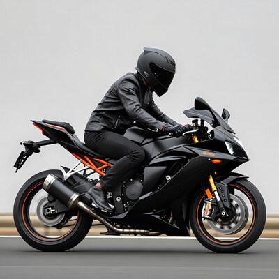 Man riding black Yamaha R1 motorcycle