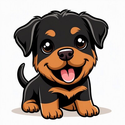 Cute Rottweiler Puppy Smiling Cartoon