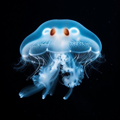 Glowing Blue Jellyfish on Black Background