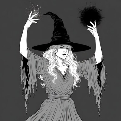 Blonde Witch Holding Light and Dark Magic