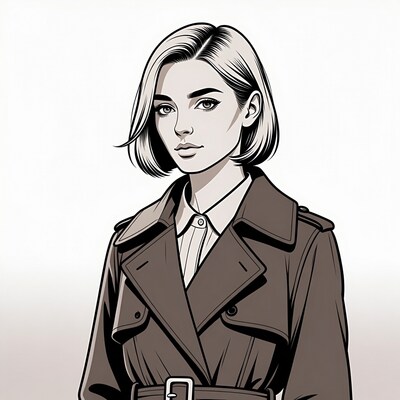 Blonde woman in trench coat illustration