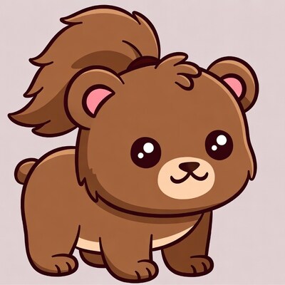 Cute cartoon bear with ponytail