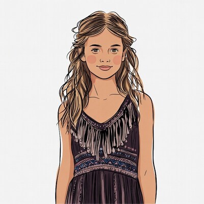 Girl in fringed dress illustration