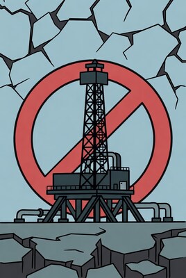 Oil Rig with Prohibition Sign
