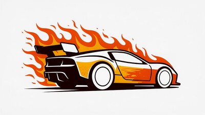 Racing Car with Flames Illustration